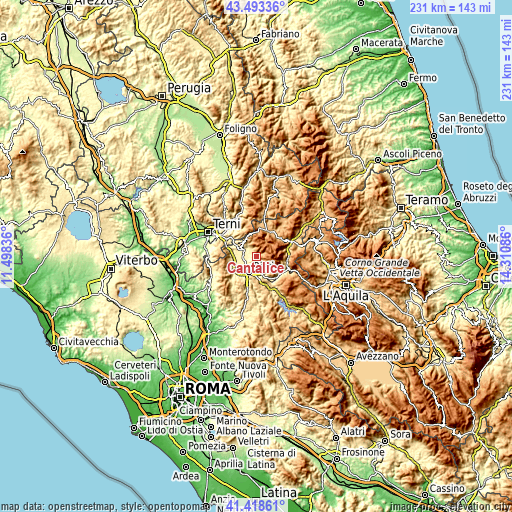 Topographic map of Cantalice