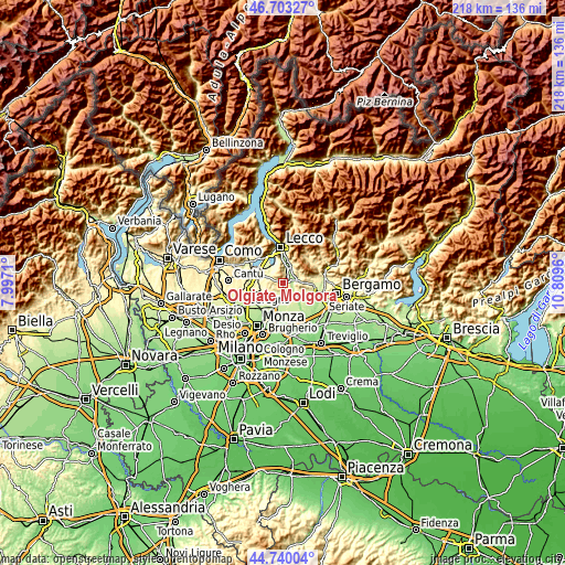 Topographic map of Olgiate Molgora