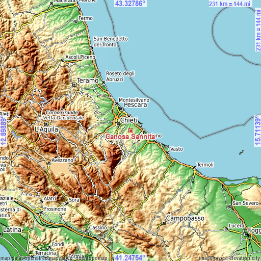 Topographic map of Canosa Sannita