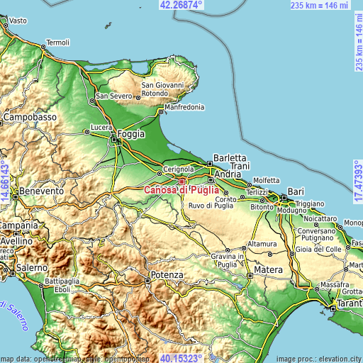 Topographic map of Canosa di Puglia