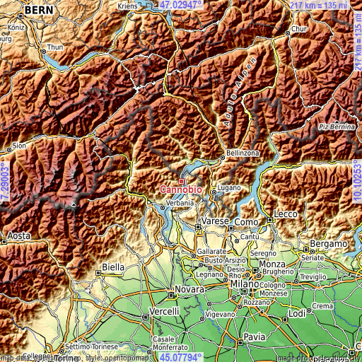 Topographic map of Cannobio