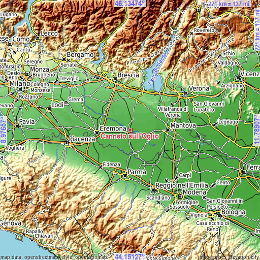 Topographic map of Canneto sull'Oglio