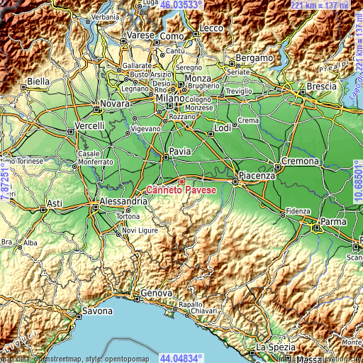 Topographic map of Canneto Pavese