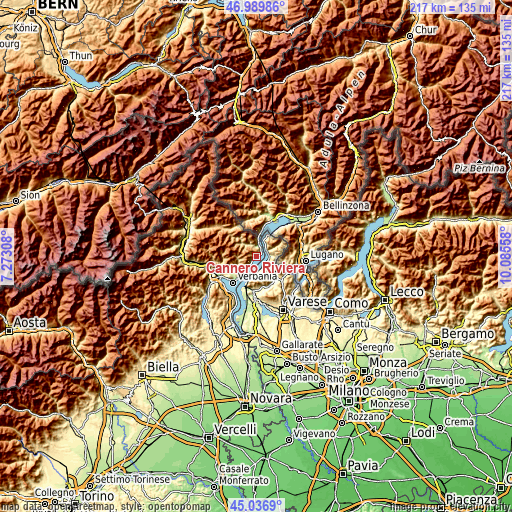 Topographic map of Cannero Riviera