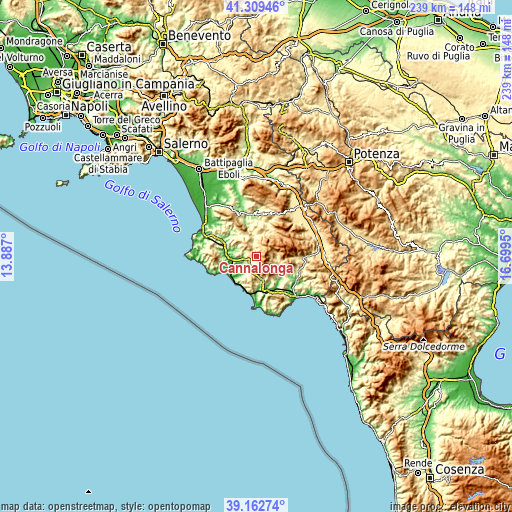 Topographic map of Cannalonga