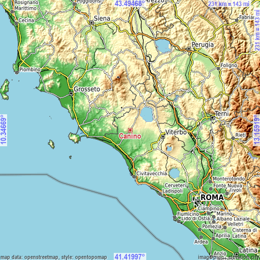 Topographic map of Canino