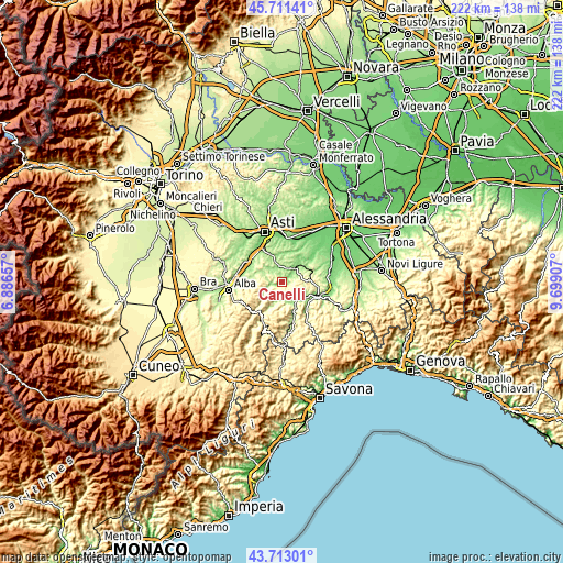 Topographic map of Canelli