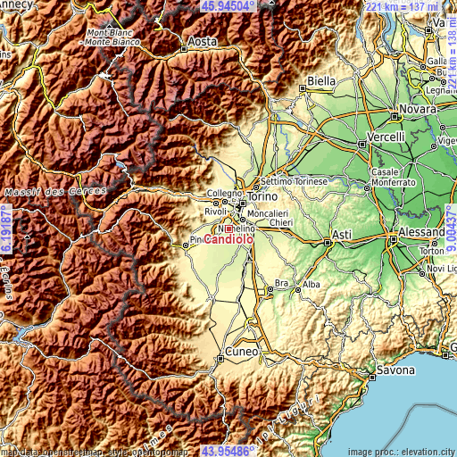 Topographic map of Candiolo