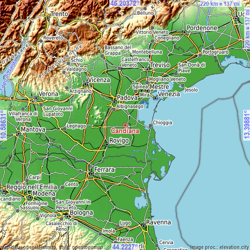 Topographic map of Candiana