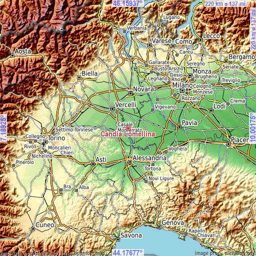 Topographic map of Candia Lomellina