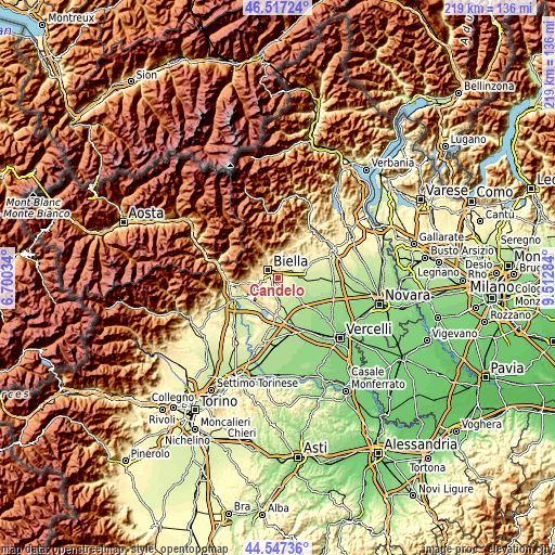 Topographic map of Candelo