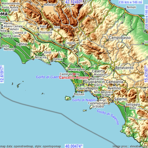 Topographic map of Cancello-Arnone