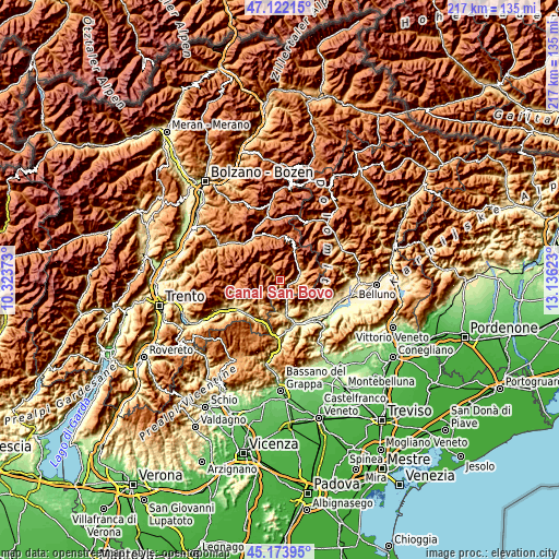 Topographic map of Canal San Bovo