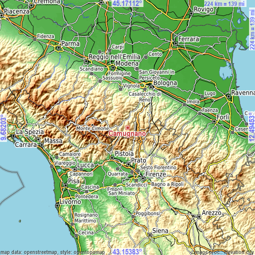 Topographic map of Camugnano