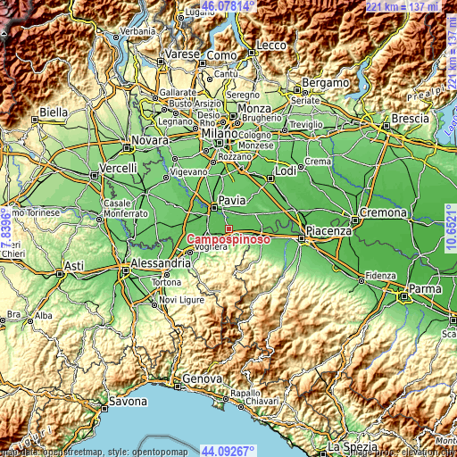 Topographic map of Campospinoso