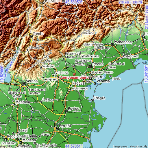 Topographic map of Camposampiero