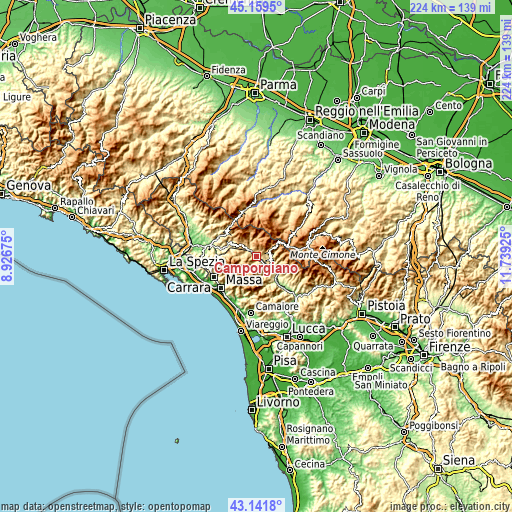 Topographic map of Camporgiano