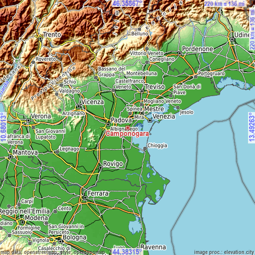 Topographic map of Camponogara