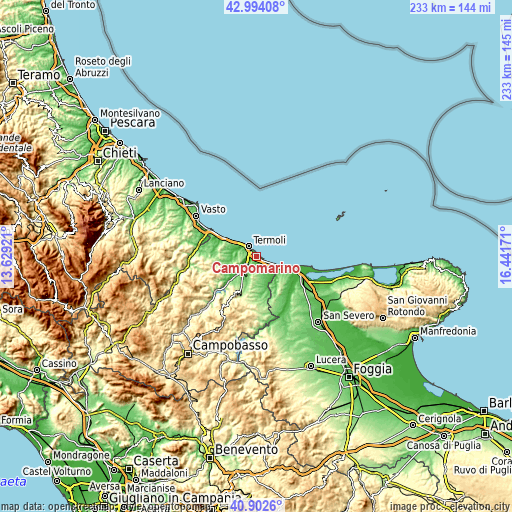 Topographic map of Campomarino