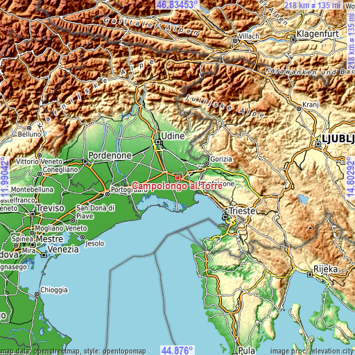 Topographic map of Campolongo al Torre