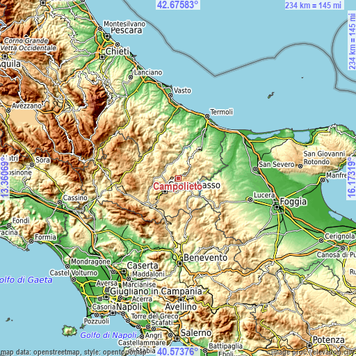 Topographic map of Campolieto