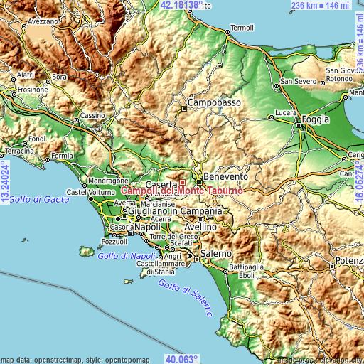 Topographic map of Campoli del Monte Taburno