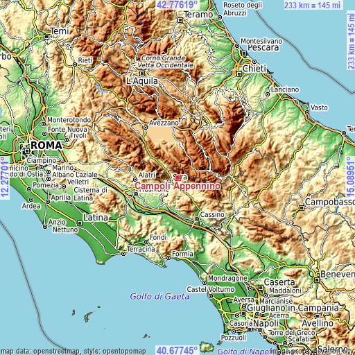 Topographic map of Campoli Appennino