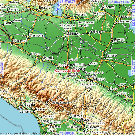 Topographic map of Campogalliano