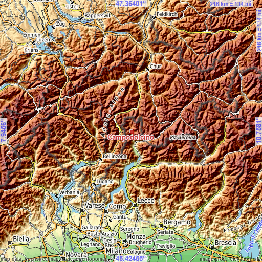 Topographic map of Campodolcino