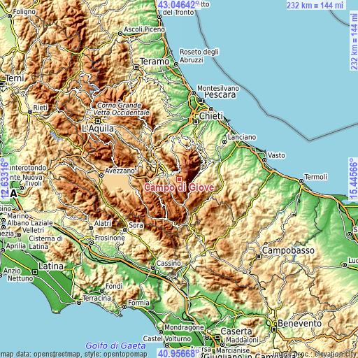 Topographic map of Campo di Giove