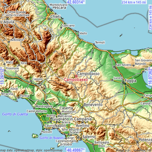 Topographic map of Campobasso