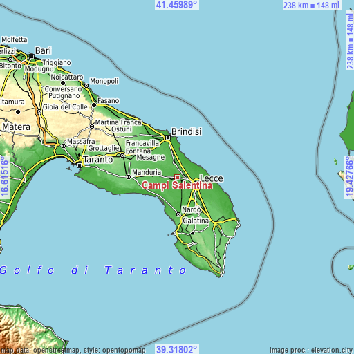 Topographic map of Campi Salentina