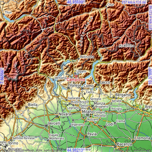 Topographic map of Campione