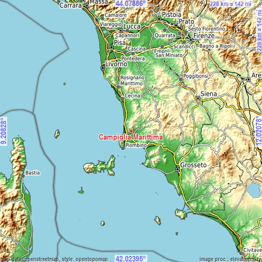 Topographic map of Campiglia Marittima