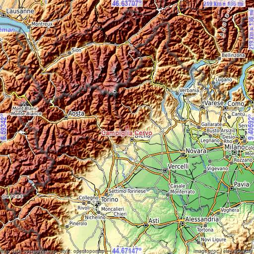 Topographic map of Campiglia Cervo