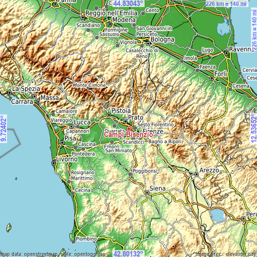 Topographic map of Campi Bisenzio