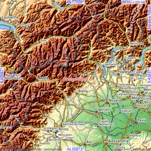 Topographic map of Campertogno