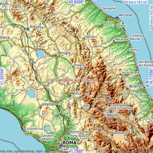 Topographic map of Campello sul Clitunno