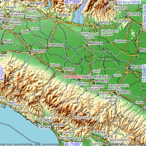 Topographic map of Campegine