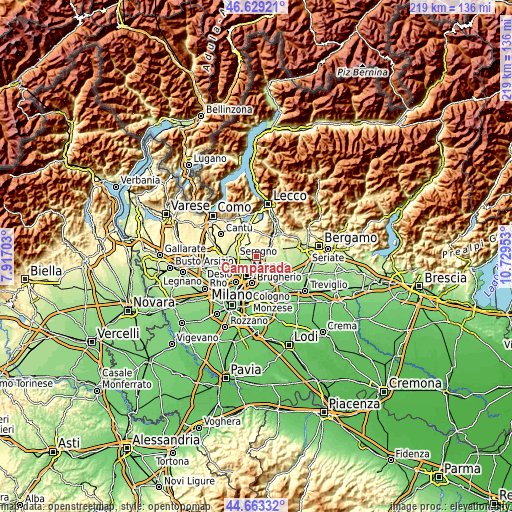 Topographic map of Camparada