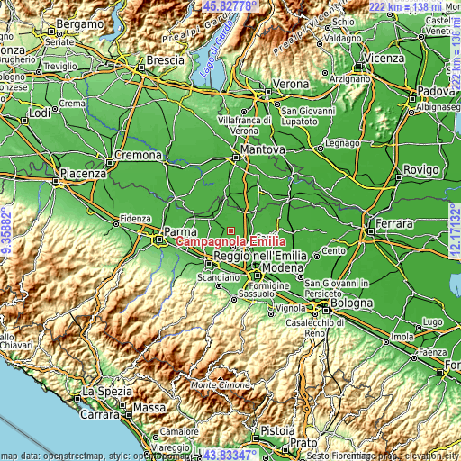 Topographic map of Campagnola Emilia