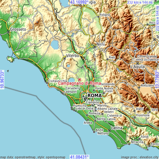 Topographic map of Campagnano di Roma