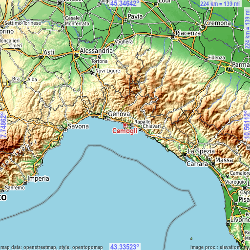 Topographic map of Camogli