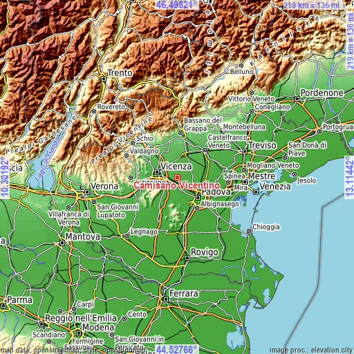 Topographic map of Camisano Vicentino