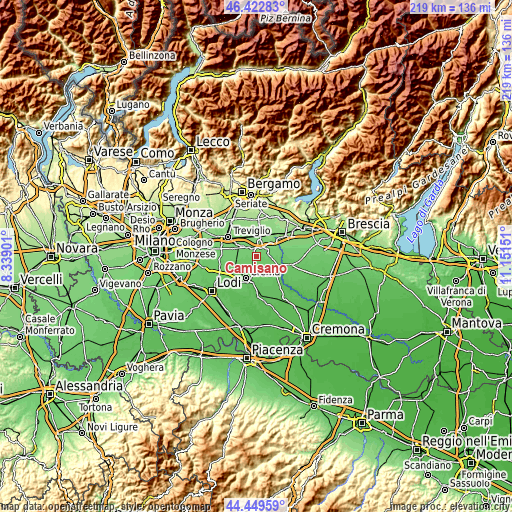 Topographic map of Camisano