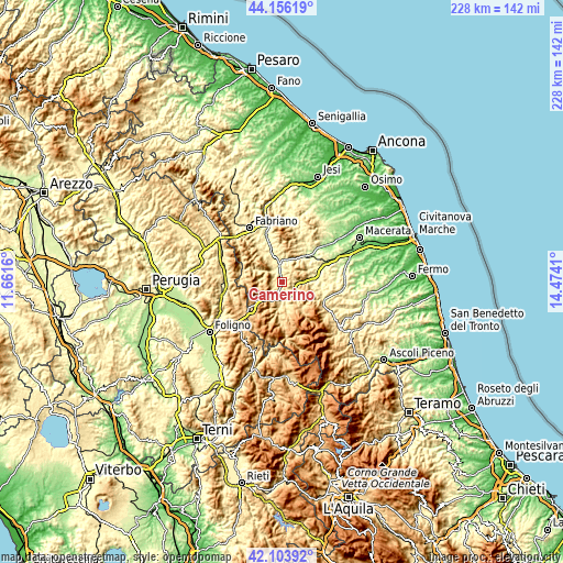 Topographic map of Camerino