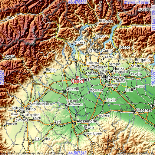 Topographic map of Cameri