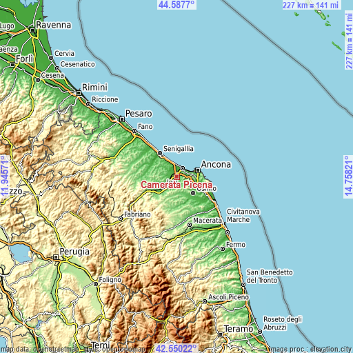 Topographic map of Camerata Picena