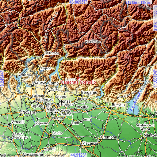 Topographic map of Camerata Cornello