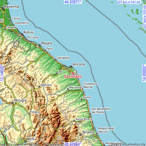 Topographic map of Camerano